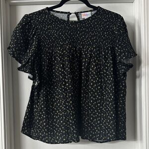 LuLaRoe  Maddy Black Top with Yellow Floral Smocked Yoke